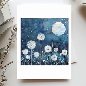 Cartão postal Dreamy Moon Night Dandelions, pacote com 10 unidades, cartão de felicitações floral aquarelado, conjunto com 10 unidades, ecológico, verso em branco, envelopes incluídos
