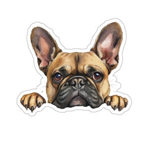 Adesivo de buldogue francês, adesivo de vinil à prova d'água para cachorro espreitando, para laptop, garrafa de água, telefone, parede, decalque de janela de carro, presente