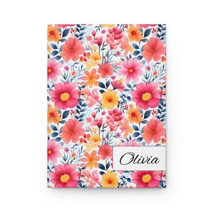 Personalized Floral Journal Custom Name Notebook Gift for Her Vibrant Flower Art Lined Pages Cute Stationery Premium Diary