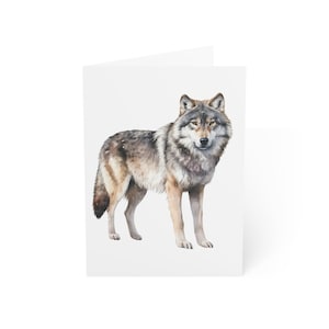 Cartões de felicitações de lobo realistas, pacote com 10 ou cartão dobrado individualmente com envelope, em branco por dentro, conjunto de papelaria para presente com cartão postal de animal em aquarela