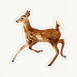 Cute Deer Sticker, Woodland Animal Decal, Watercolor Fawn Sticker, Vinyl Decal for Laptop, Eco-friendly Sticker, Nature Sticker