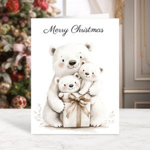 Paquete de 10 tarjetas de felicitación navideñas de la familia de osos polares, juego de tarjetas navideñas, Feliz Navidad, lindo diseño de oso de invierno, tarjetas de felicitación festivas