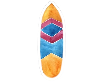 Pegatina de tabla de surf, acuarela colorida, calcomanía playera, pegatina de verano para portátil, pegatina para botella de agua, pegatina de surf brillante