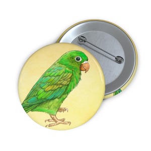Green Parrot Pin Button, Bird Lovers Gift, Cute Animal Badge, Tropical Bird Accessory, Parrot Illustration, Fun Collectible Pin, Gift Idea