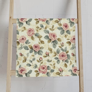 Floral Hand Towel, Vintage Rose Print, Bathroom Decor, Housewarming Gift, Elegant Tea Towel, Cottagecore Kitchen Accessory