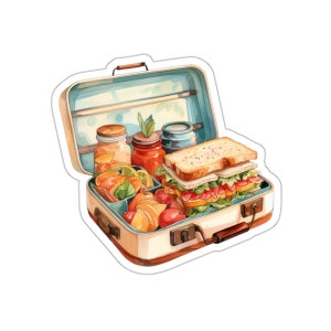 Sticker aquarelle pour boîte à lunch, sticker vinyle imperméable pour école, ordinateur portable, bouteille d'eau, téléphone. Jolie illustration de nourriture, cadeau de rentrée.