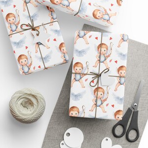 Papiery do pakowania na Walentynki, słodkie akwarele z motywem Kupidyna - Opakowanie na prezenty, Papier do scrapbookingu, Materiały rzemieślnicze, Opakowania świąteczne, Dekoracyjne