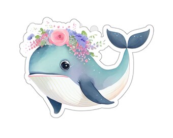 Adesivo de Baleia Floral Kawaii - Decalque de Vinil Impermeável