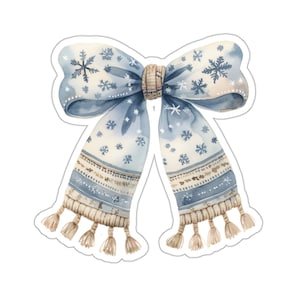 Sticker noeud aquarelle, sticker noeud flocon de neige bleu et blanc, vinyle autocollant brillant, accessoire d'hiver imperméable, cadeaux pour amis