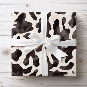 Cow Print Wrapping Paper, Black and White Animal Print Gift Wrap, Rustic Farmhouse Style, High-Quality Premium Wrapping Paper
