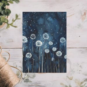 Lot de 10 cartes postales aquarelles élégantes pissenlits, cartes de voeux botaniques ciel nocturne, cartes uniques respectueuses de l'environnement, enveloppes incluses
