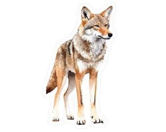 Adhesivo de vinilo de coyote, calcomanía de animal salvaje, adhesivo brillante resistente al agua, regalo para amantes de la naturaleza, decoración para botellas de agua para computadora portátil, ecológico