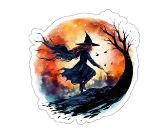 Halloween Witch Sticker, Waterproof Vinyl Sticker For Laptop Water Bottle Phone Wall Transparent Car Window Decal Gift