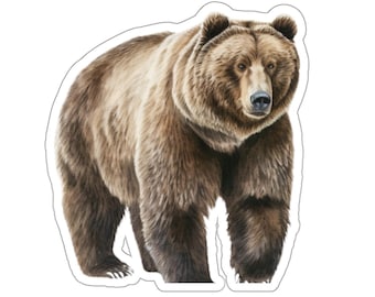 Pegatina de vinilo de oso pardo, calcomanía de oso brillante e impermeable, calcomanía de animal lindo para computadora portátil, arte de vida silvestre, calcomanía de oso para botella de agua, ecológica