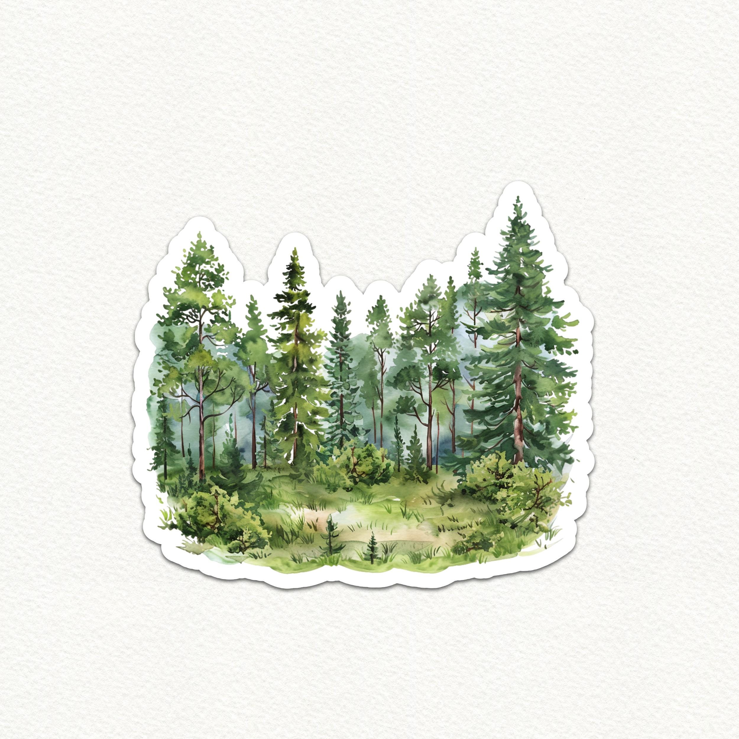 Forest Landscape Sticker, Nature Scene Decal, Green Forest Sticker for ...