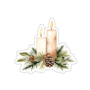 Pegatina de vela acogedora, decoración navideña, acuarela, pegatinas navideñas, regalo para ella, pegatinas para fiestas.