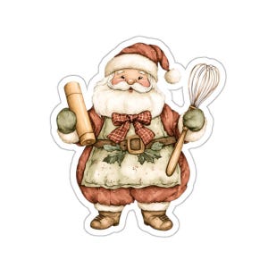 Baking Santa Sticker, Cute Christmas Stickers, Holiday Stickers, Baker Gift, Watercolor Santa Decal, Christmas Gift Idea