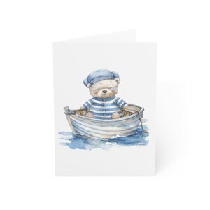 Jolies cartes de voeux marin nounours, lot de 10 ou une carte pliée avec enveloppe, vierges à l'intérieur, coffret cadeau de papeterie de cartes postales aquarelles