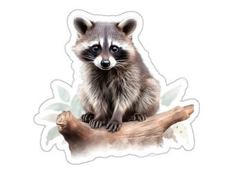 Cute Raccoon Sticker, Watercolor Art, Animal Lover Gift, Laptop Decal, Funny Sticker for Water Bottle, Waterproof Stickers
