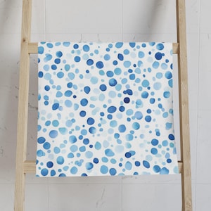 Blue Watercolor Dots Hand Towel, Abstract Bathroom Decor, Housewarming Gift, Kitchen Towel, Soft Absorbent Towel, Modern Home Decor
