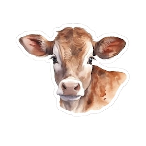 Cute Cow Vinyl Sticker, Watercolor Art, Farm Animal Decal, Waterproof Laptop Sticker, Glossy Cow Sticker, Small Gifts for Friends