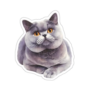 Adorable autocollant en vinyle chat British Shorthair, sticker chat gris brillant imperméable pour ordinateur portable, bouteille d'eau, téléphone, agenda, parfait pour les amoureux des chats