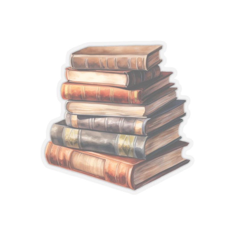 Muted Color Book Stack Stack of Vintage Books Vinyl Sticker, Retro Book Lover Sticker, Antique ...