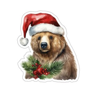 Pegatina divertida de oso navideño, vinilo impermeable con diseño de animales del bosque festivos para ordenador portátil, pared, ventana, regalo de vacaciones para amantes de los osos