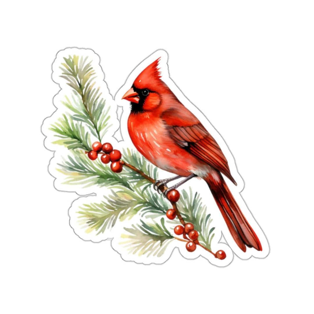 Christmas Cardinal Bird Vinyl Sticker, Red Bird Sticker, Cardinal ...