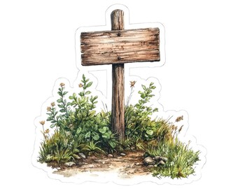 Wooden Sign Sticker, Trail Sign Decal, Rustic Planner Sticker, Nature Lover Gift, Watercolor Art, Hiking Gift, Adventure Awaits