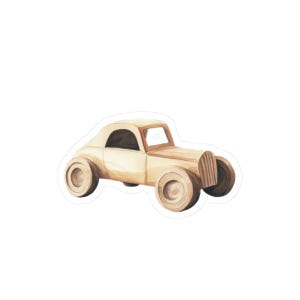 Wooden Toy Car Sticker, Retro Watercolor, Kids Gift, Vintage Vehicle Stickers, Cute Car Decal, Boy Gift, Laptop Stickers, Water Bottle