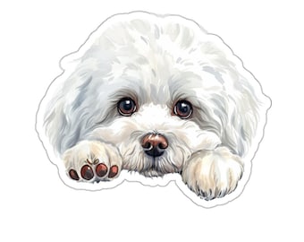 Bichon Frise Aufkleber, spähender Hund wasserdichter Vinylaufkleber für Laptop Wasserflasche Telefon Wand Auto Fenster Aufkleber Geschenk