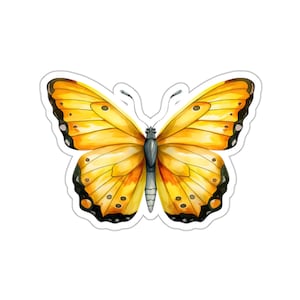 Sticker gele aquarel vlinder: waterdicht vinyl voor laptop, bidon, telefoon, auto en muur. Leuk en op de natuur geïnspireerd cadeau.