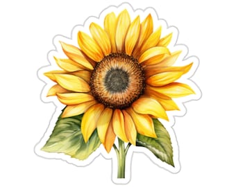 Watercolor Sunflower Sticker, Yellow Flower Waterproof Vinyl Sticker For Laptop Water Bottle Car Autumn Floral Wall Window Decal, Small Gift