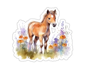 Cute Horse Watercolor Vinyl Sticker, Glossy Waterproof Decal for Laptop, Water Bottle, Phone, Journal, Planner, Gift Idea
