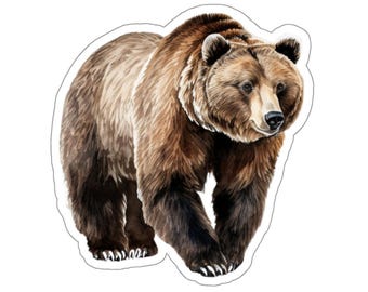 Calcomanía de oso, calcomanía de animal lindo, calcomanía de vinilo impermeable, arte de animales salvajes, calcomanía para computadora portátil, regalo para amantes de los osos, inspirado en la naturaleza