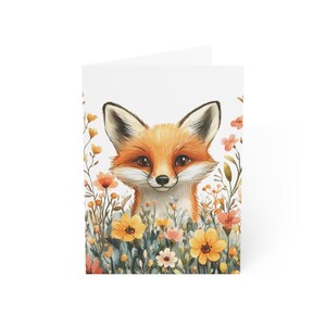 Lot de 1 ou 10 cartes de voeux mignonnes renard printanier, lot de cartes pliées florales avec enveloppes, intérieur vierge, cartes postales aquarelles cadeau