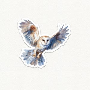 Owl in Flight Sticker, Watercolor Barn Owl Decal for Laptop, Nature Lovers Gift, Waterproof Sticker for Journaling, Eco-friendly