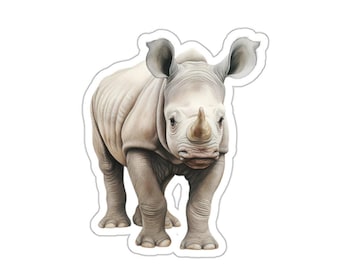 Sticker baby neushoorn, stickers schattige dieren, neushoorn cadeau, laptop sticker, vinyl sticker, grappige stickers, sticker waterfles