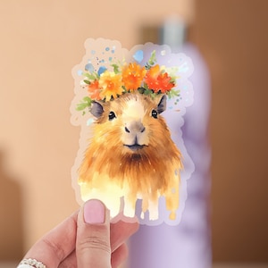 Niedlicher Capybara Aufkleber mit Blumen, Kawaii Tier Laptop Vinyl Aufkleber für Wasserflasche Telefon Auto Wand Fenster Aufkleber, Geschenk für Sie