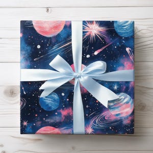 Carta da regalo con tema spaziale, carta da regalo con tema galassia acquerello, regali spaziali, carta da regalo con tema compleanno celeste, carta da regalo premium con tema notte stellata