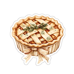 Sticker tarte aux pommes, croûte en treillis, dessert de fête, pâtisserie des Fêtes, décoration de cuisine, cadeau gourmand, Stickers automne
