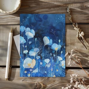 Belle carte de voeux aquarelle florale bleue, lot de 10 cartes postales vierges avec enveloppes pour toutes les occasions Anniversaire, cadeau de Noël, souhaits