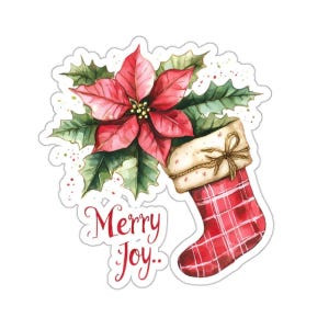 Sticker de Noël, chaussettes de Noël, poinsettia, décoration des fêtes, cadeau pour elle, sticker festif, aquarelle