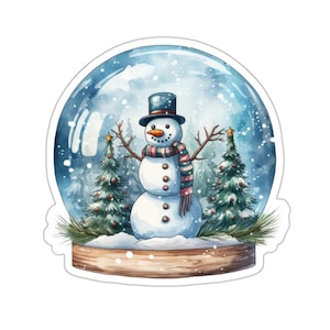 Sticker boule à neige bonhomme de neige, vinyle autocollant imperméable, joli sticker vacances d'hiver, sticker bouteille d'eau pour ordinateur portable, idée cadeau Noël