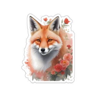 Adesivo volpe, adesivo volpe acquerello, arte volpe floreale, regalo per il migliore amico, adesivo per laptop, adesivo per telefono, adesivi con simpatici animali