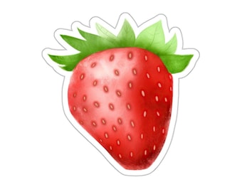 Watercolor Strawberry Sticker, Glossy Vinyl, Cute Foodie Art