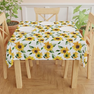 Sunflower Tablecloth, Floral Tablecloth, Watercolor Tablecloth, Spring Table Decor, Kitchen Dining Tablecloth, Yellow Flower Tablecloth