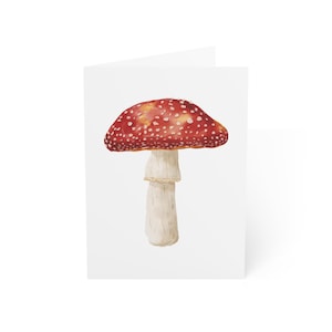Cartões de felicitações de cogumelo vermelho, pacote com 10 ou cartão dobrado individualmente com envelope, conjunto de papelaria para presente de cartão postal minimalista de cogumelo aquarela