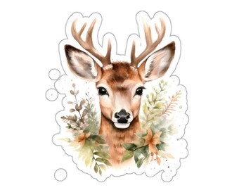 Watercolor Deer Sticker, Cute Animal Stickers, Laptop Decal, Water Bottle Stickers, Gift for Her, Floral Deer Stickers